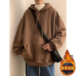 加肥加大連帽衛衣男2022新款秋冬季純色帽衫男生上衣寬松加絨外套