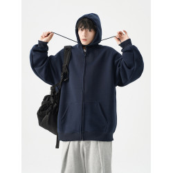 QOTRIOCK美式復古連帽衛衣男2026春季新款寬鬆休閒純色開衫外套潮