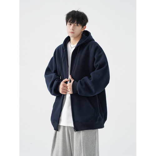 QOTRIOCK美式復古連帽衛衣男2026春季新款寬鬆休閒純色開衫外套潮