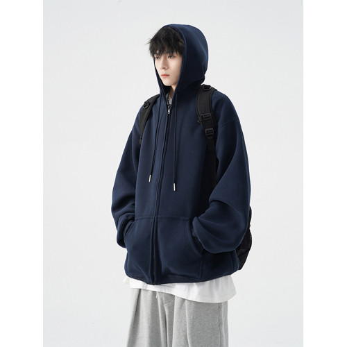 QOTRIOCK美式復古連帽衛衣男2026春季新款寬鬆休閒純色開衫外套潮