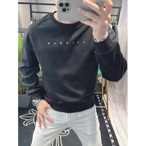 歐洲站寬松衛衣男春秋款2025新款字母刺綉時尚拼接上衣圓領簡約潮