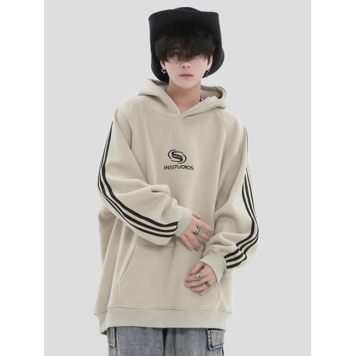 INSstudios 國潮牌情侶美式小三條杠條紋衛衣重磅加絨連帽衫 INSstudios 國潮牌情侶美式小三條杠條紋衛衣重磅加絨連帽衫