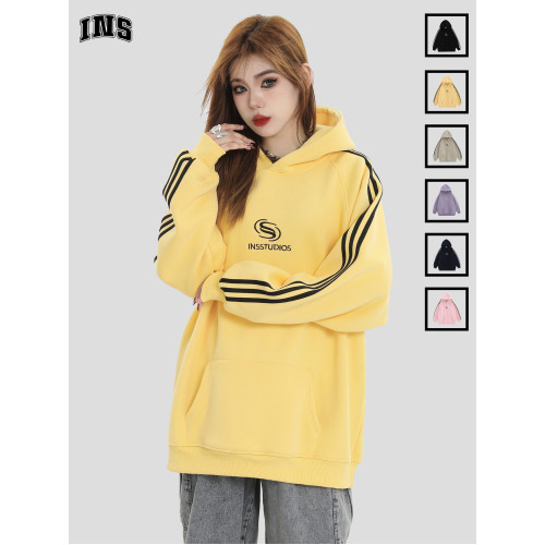 INSstudios 國潮牌情侶美式小三條杠條紋衛衣重磅加絨連帽衫 INSstudios 國潮牌情侶美式小三條杠條紋衛衣重磅加絨連帽衫