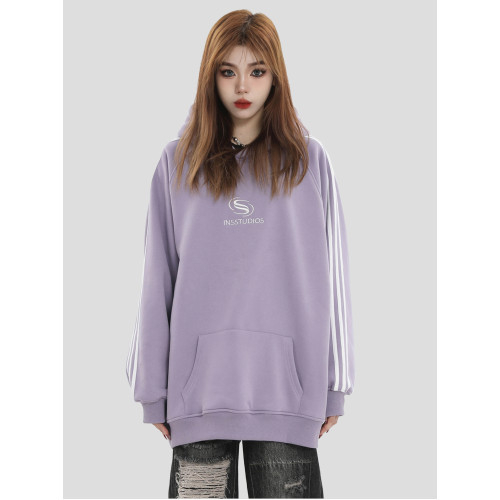 INSstudios 國潮牌情侶美式小三條杠條紋衛衣重磅加絨連帽衫 INSstudios 國潮牌情侶美式小三條杠條紋衛衣重磅加絨連帽衫