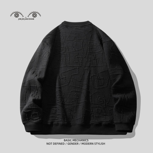 Chile高級感藝術肌理提花重磅圓領衛衣男士春秋季寬松休閒上衣男 Chile高級感藝術肌理提花重磅圓領衛衣男士春秋季寬松休閒上衣男