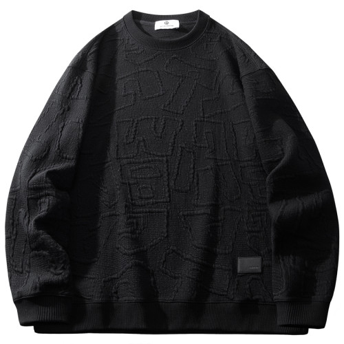 Chile高級感藝術肌理提花重磅圓領衛衣男士春秋季寬松休閒上衣男 Chile高級感藝術肌理提花重磅圓領衛衣男士春秋季寬松休閒上衣男