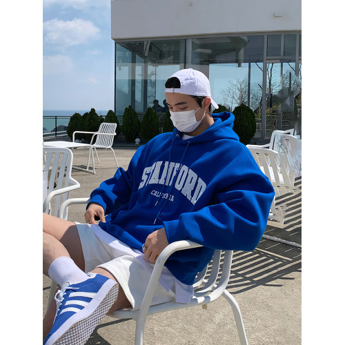 克萊因藍連帽衛衣男春秋韓版潮牌東大門字母刺綉藍色重磅帽衫外套 克萊因藍連帽衛衣男春秋韓版潮牌東大門字母刺綉藍色重磅帽衫外套