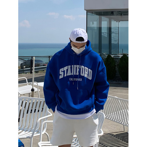 克萊因藍連帽衛衣男春秋韓版潮牌東大門字母刺綉藍色重磅帽衫外套 克萊因藍連帽衛衣男春秋韓版潮牌東大門字母刺綉藍色重磅帽衫外套