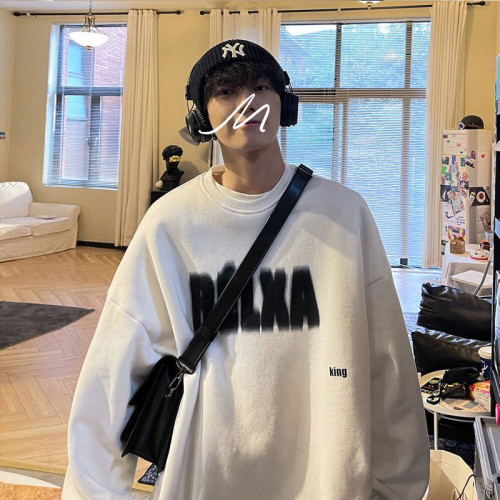 純棉圓領衛衣男款春秋款潮oversize寬松百搭字母印花秋冬加絨加厚