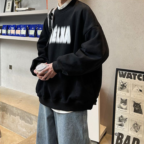 純棉圓領衛衣男款春秋款潮oversize寬松百搭字母印花秋冬加絨加厚