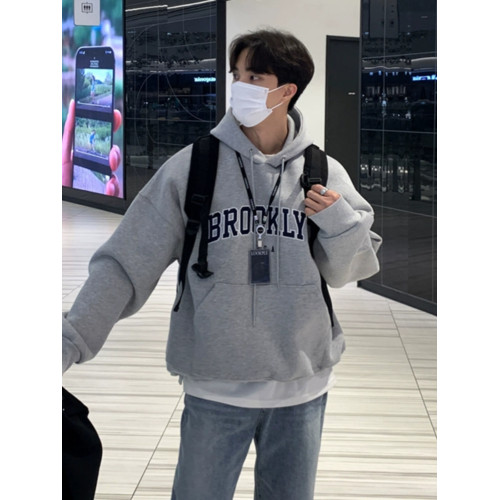 加絨衛衣高街男士連帽小衆高級設計感印花上衣春秋季韓系寬松外套 加絨衛衣高街男士連帽小衆高級設計感印花上衣春秋季韓系寬松外套