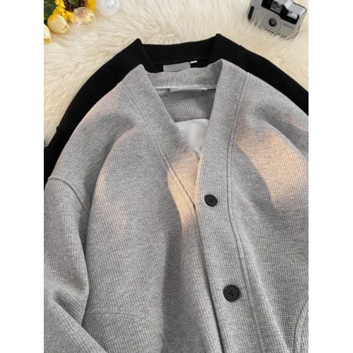 華夫格針織外套男秋季寬松V領開衫衛衣日系潮牌學生情侶休閒夾克 華夫格針織外套男秋季寬松V領開衫衛衣日系潮牌學生情侶休閒夾克