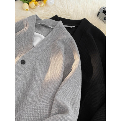 華夫格針織外套男秋季寬松V領開衫衛衣日系潮牌學生情侶休閒夾克 華夫格針織外套男秋季寬松V領開衫衛衣日系潮牌學生情侶休閒夾克