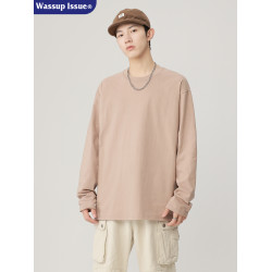 WASSUP ISSUE寬松圓領長袖T恤男款夏季內搭上衣休閒純色打底衫男