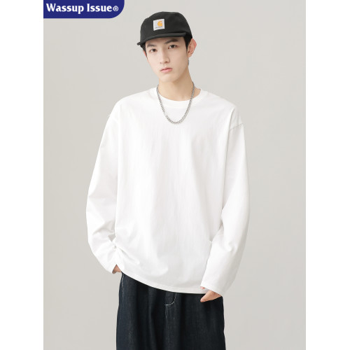 WASSUP ISSUE寬松圓領長袖T恤男款夏季內搭上衣休閒純色打底衫男