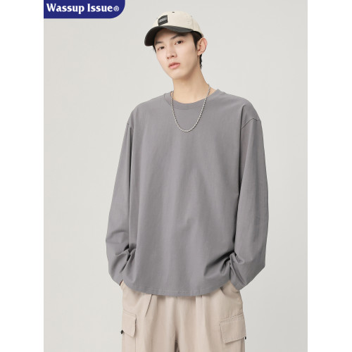 WASSUP ISSUE寬松圓領長袖T恤男款夏季內搭上衣休閒純色打底衫男