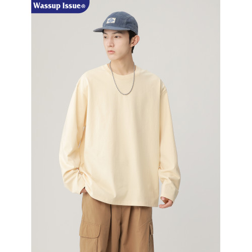 WASSUP ISSUE寬松圓領長袖T恤男款夏季內搭上衣休閒純色打底衫男