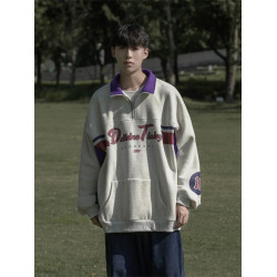 特大碼300斤Polo領衛衣男裝秋季復古寬松上衣重磅半拉鍊潮牌外套2