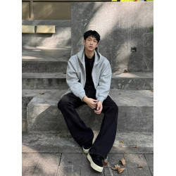 GROZNY美式重磅550g拉鍊連帽開衫衛衣cleanfit灰色boxy外套男女