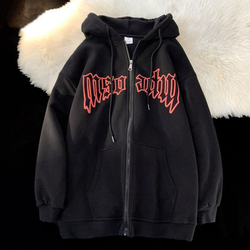 港風字母印花開衫外套男女寬松ins秋冬新款百搭潮牌連帽拉鍊外套 港風字母印花開衫外套男女寬松ins秋冬新款百搭潮牌連帽拉鍊外套