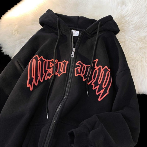 港風字母印花開衫外套男女寬松ins秋冬新款百搭潮牌連帽拉鍊外套 港風字母印花開衫外套男女寬松ins秋冬新款百搭潮牌連帽拉鍊外套