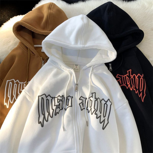 港風字母印花開衫外套男女寬松ins秋冬新款百搭潮牌連帽拉鍊外套 港風字母印花開衫外套男女寬松ins秋冬新款百搭潮牌連帽拉鍊外套