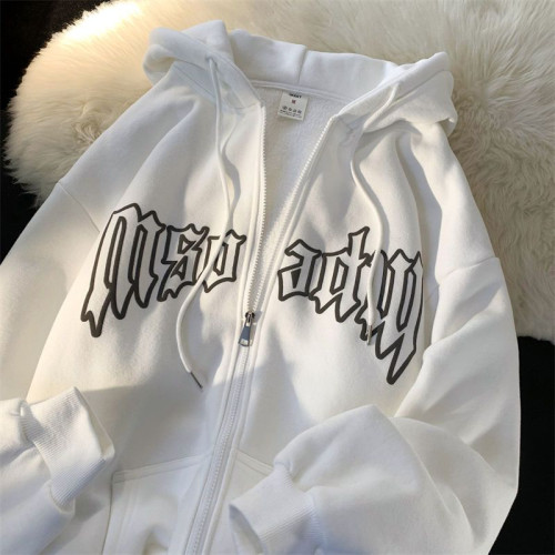 港風字母印花開衫外套男女寬松ins秋冬新款百搭潮牌連帽拉鍊外套 港風字母印花開衫外套男女寬松ins秋冬新款百搭潮牌連帽拉鍊外套