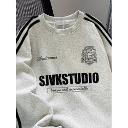 重磅美式復古高街風三杠衛衣秋冬加絨加厚百搭款男女圓領寬松上衣