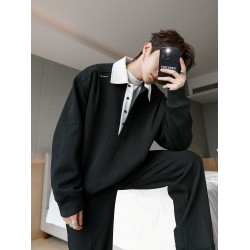 CHICERRO西西裡男裝春季重磅針織少年感polo領撞色暗紋套頭衛衣潮