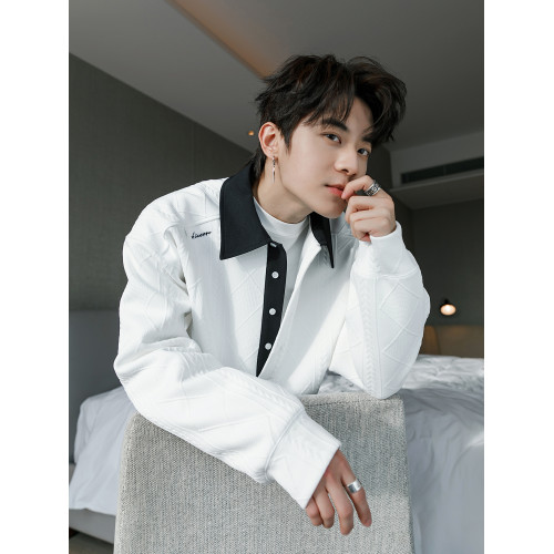 CHICERRO西西裡男裝春季重磅針織少年感polo領撞色暗紋套頭衛衣潮