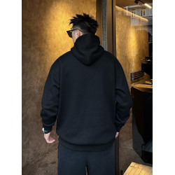 2025秋冬男士加絨衛衣美式重磅休閒連帽高領純色上衣寬松落肩加厚