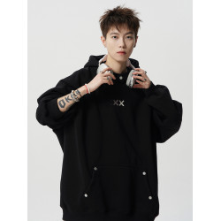 潮牌設計感刺綉衛衣男秋美式重磅百搭連帽衫vibe高街寬松情侶外套