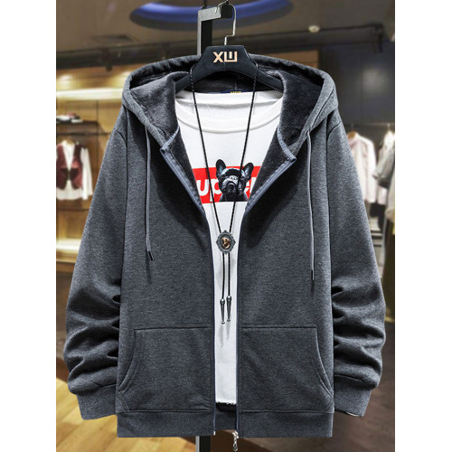 秋冬純棉開衫連帽衛衣男加絨帽衫寬松拉鍊外套加肥加大碼休閒上衣 秋冬純棉開衫連帽衛衣男加絨帽衫寬松拉鍊外套加肥加大碼休閒上衣