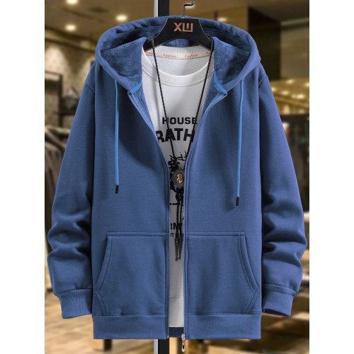 秋冬純棉開衫連帽衛衣男加絨帽衫寬松拉鍊外套加肥加大碼休閒上衣 秋冬純棉開衫連帽衛衣男加絨帽衫寬松拉鍊外套加肥加大碼休閒上衣