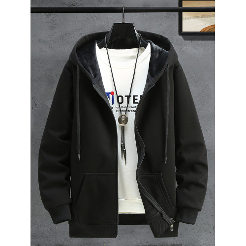 秋冬純棉開衫連帽衛衣男加絨帽衫寬松拉鍊外套加肥加大碼休閒上衣 秋冬純棉開衫連帽衛衣男加絨帽衫寬松拉鍊外套加肥加大碼休閒上衣