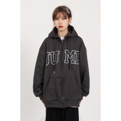 JUMP NEXT 國潮秋季情侶嘻哈三色大拉鍊開衫寬松休閒連帽衛衣