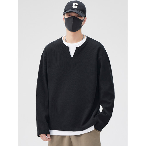 假兩件衛衣男春秋季2025冬款潮牌休閒寬松加絨厚長袖T恤打底衫男 假兩件衛衣男春秋季2025冬款潮牌休閒寬松加絨厚長袖T恤打底衫男