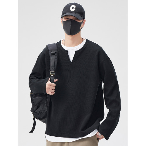 假兩件衛衣男春秋季2025冬款潮牌休閒寬松加絨厚長袖T恤打底衫男 假兩件衛衣男春秋季2025冬款潮牌休閒寬松加絨厚長袖T恤打底衫男