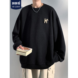 美式圓領衛衣男士款秋季新款潮牌大碼加絨寬松胖子oversize外套