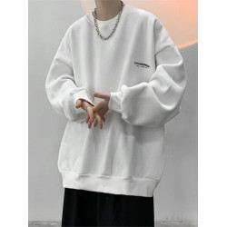 重磅純棉簡約字母無帽圓領衛衣男春秋港風潮流牌寬松oversize外套