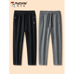 啄木鳥秋冬休閒褲子男款純棉加絨運動長褲灰色衛褲春秋款2023新款