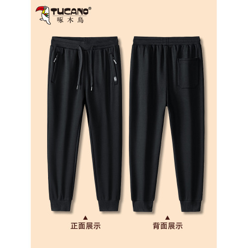 啄木鳥秋冬休閒褲子男款純棉加絨運動長褲灰色衛褲春秋款2023新款