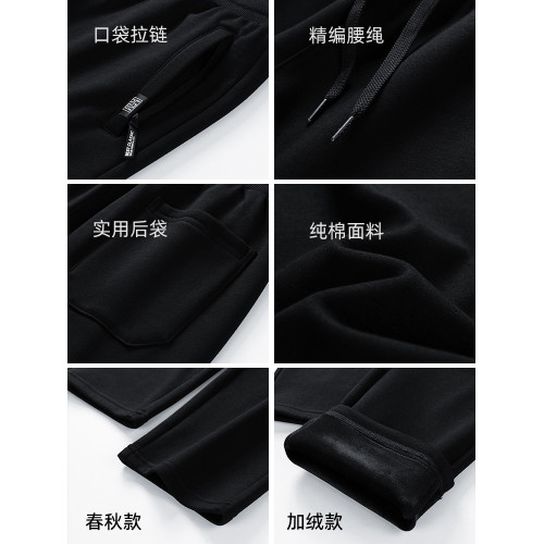 啄木鳥秋冬休閒褲子男款純棉加絨運動長褲灰色衛褲春秋款2023新款