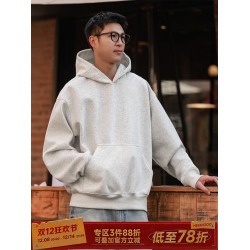 450g重磅嘿馬七作美式復古春秋款男士套頭連帽衛衣短款休閒上衣潮