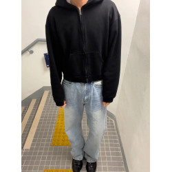 來自街頭kanye侃爺純色重磅連帽短寬帽衫美式高街Boxy開衫衛衣男