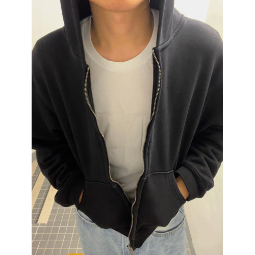 來自街頭kanye侃爺純色重磅連帽短寬帽衫美式高街Boxy開衫衛衣男 來自街頭kanye侃爺純色重磅連帽短寬帽衫美式高街Boxy開衫衛衣男