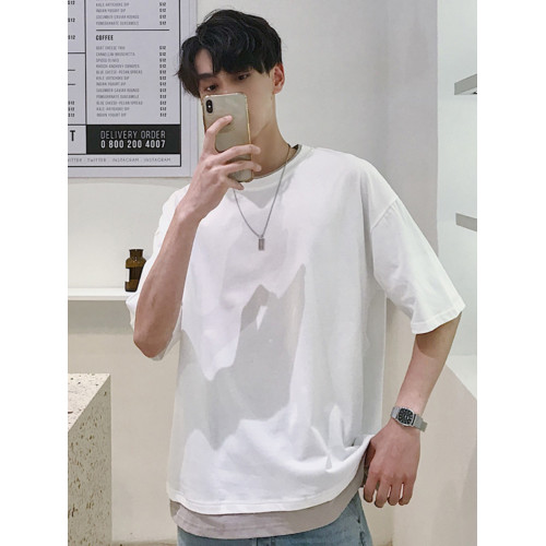 春夏季假兩件衛衣男短袖套頭港風bf寬松韓版潮流學生ins潮百搭T恤 春夏季假兩件衛衣男短袖套頭港風bf寬松韓版潮流學生ins潮百搭T恤