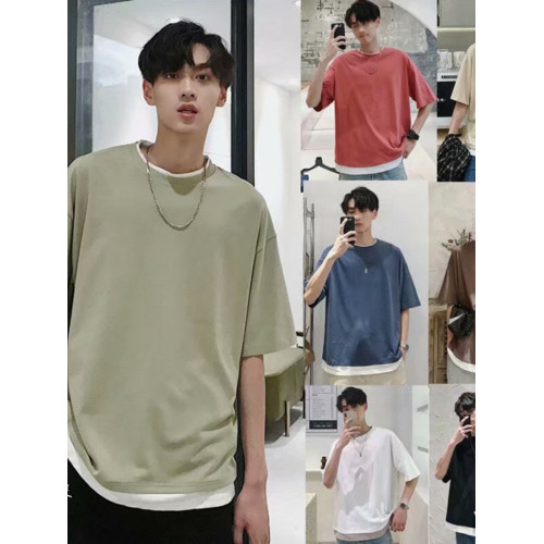 春夏季假兩件衛衣男短袖套頭港風bf寬松韓版潮流學生ins潮百搭T恤 春夏季假兩件衛衣男短袖套頭港風bf寬松韓版潮流學生ins潮百搭T恤