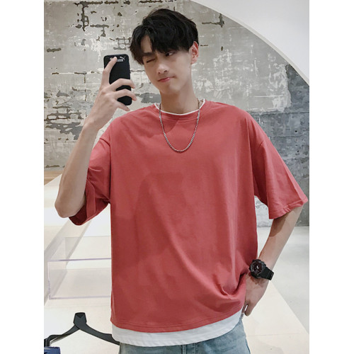 春夏季假兩件衛衣男短袖套頭港風bf寬松韓版潮流學生ins潮百搭T恤 春夏季假兩件衛衣男短袖套頭港風bf寬松韓版潮流學生ins潮百搭T恤