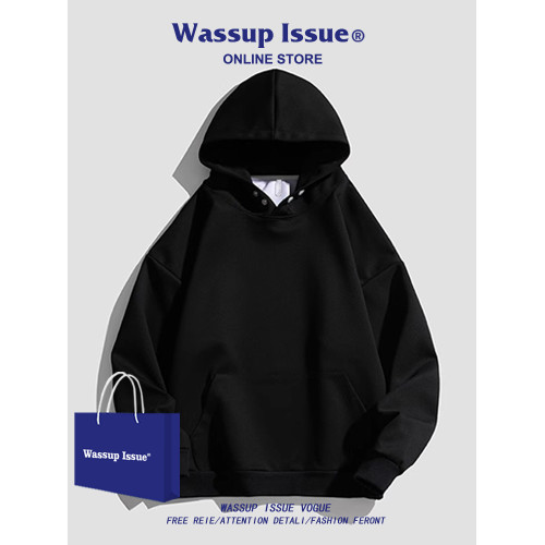 WASSUP ISSUE美式連帽衛衣男款春秋季重磅男生衣服情侶上衣外套男